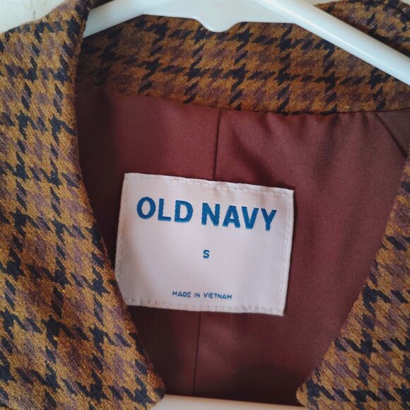 Old Navy Notch Collar Pixie Blazer Houndstooth Size S Brown Preppy - Picture 3 of 7